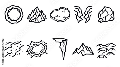 фотографія Geological Landforms Outline Icon Vector Set