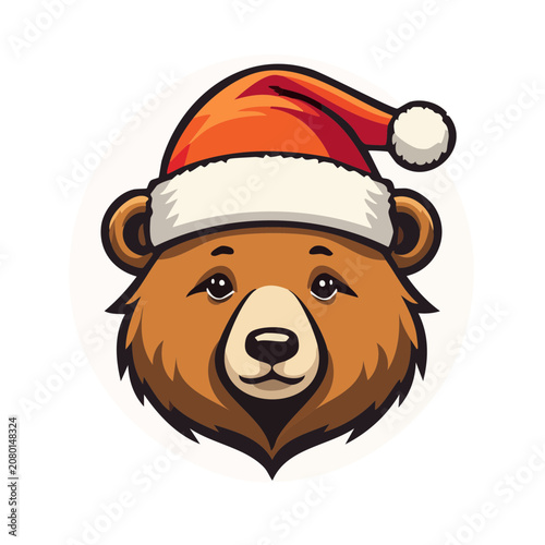 Cartoon bear head wearing Santa hat