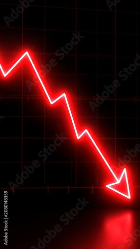 Red neon downward arrow on grid.