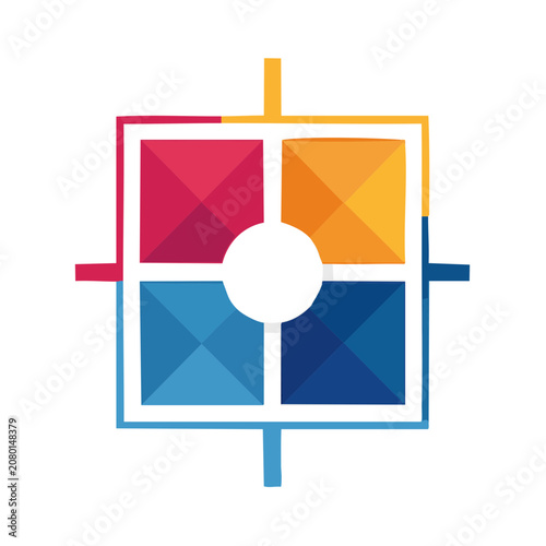 Colorful Cross Icon with Geometric Squares and Circle