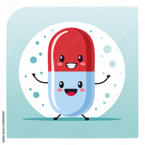 Cute cartoon capsule character with arms and smile