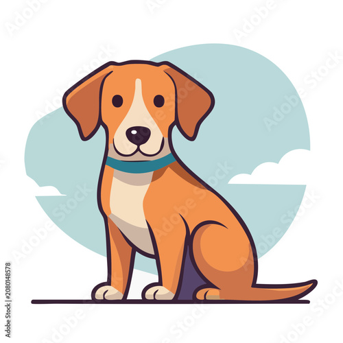 Cute cartoon beagle dog sitting, flat vector illustration