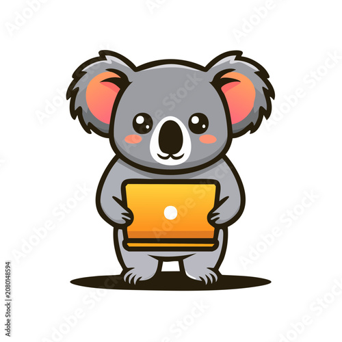 Cute Koala Holding Laptop Vector Illustration
