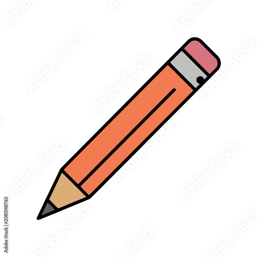 Orange pencil with pink eraser flat vector icon