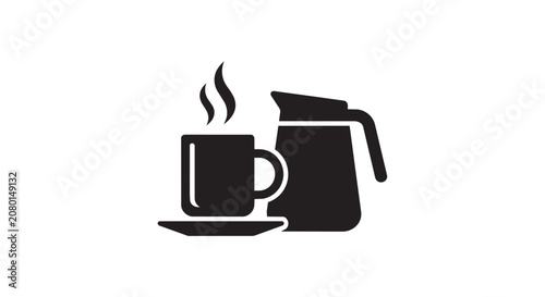Hot Coffee Cup And Pot Set Silhouette Icon