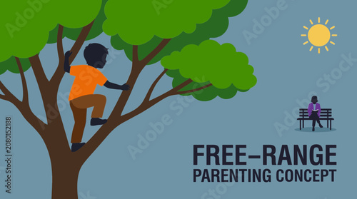 Cuadro en lienzo Child Climbing Tree While Parent Watches From Distance Representing Free-Range P
