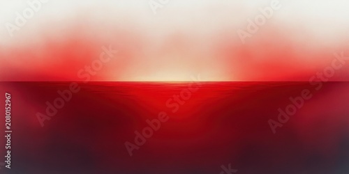 Minimalist red seascape with glowing horizon, misty red sky and smooth reflective water conveying a serene otherworldly mood