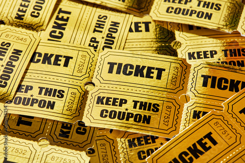 Cuadro en lienzo Golden raffle ticket background with overlapping tickets