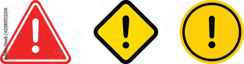 Attention caution sign warning symbol icon set danger Exclamation mark signs Triangular vector illustration.exclamation mark in the triangle shape. Symbol or icon for web site, logo, UI design.