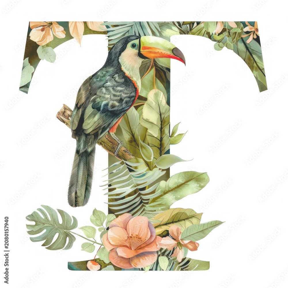 Fototapeta premium The letter T toucan art nature.