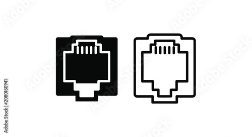 Rj45 Ethernet Port Icons Black And White Silhouette