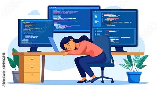 Business professional working on multiple computer screens.