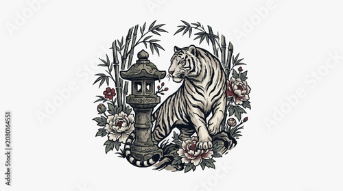 Tableau sur toile Black and white detailed lion head illustration.