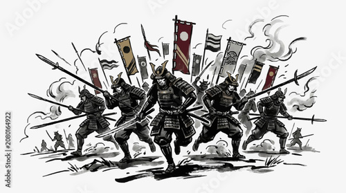 Foto Black and white illustration of a medieval battle scene.