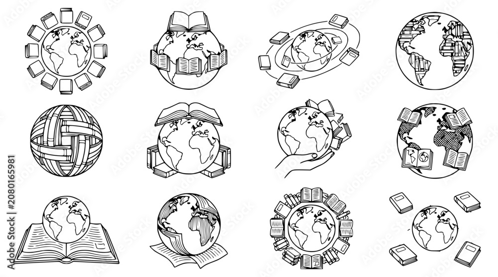 Fototapeta premium Global Education Concept: Continents, Books, Knowledge, Learning, World