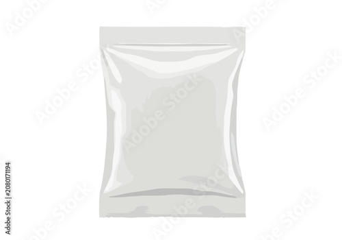 A sealed white pouch stands alone on a plain background.