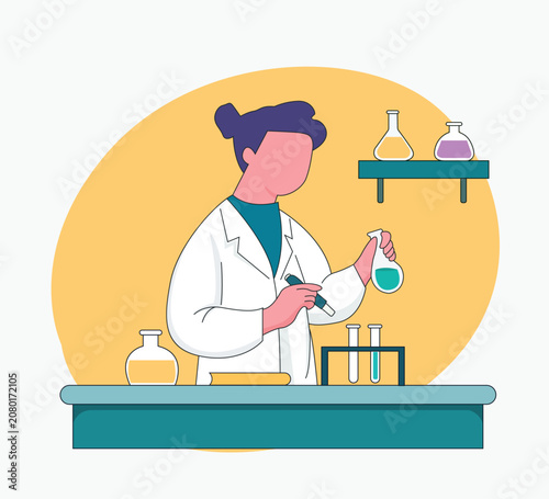 scientist working in laboratory flat character illustration