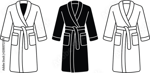 Professional bathrobe icons representing luxury spa relaxation and morning comfort in a flat clean minimalist design.