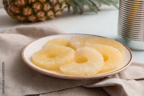 Plate with canned pineapple...