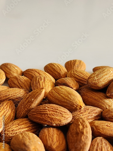 Almonds. Almond nuts. Almond kernels on a white background