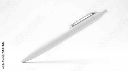 Isolated white plastic retractable ballpoint pen for branding mockup, stationery, corporate giveaway, writing instrument