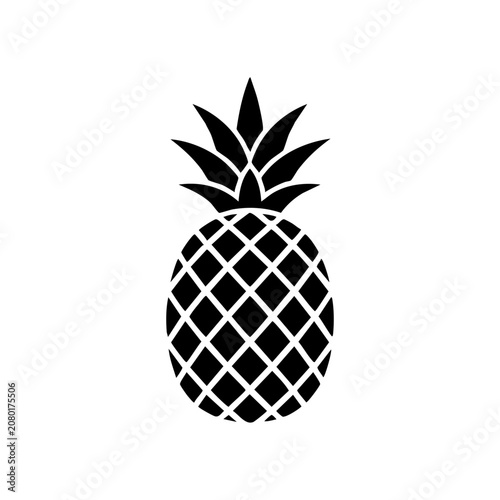 Minimalist pineapple tropical fruit silhouette with crosshatch pattern isolated on white background