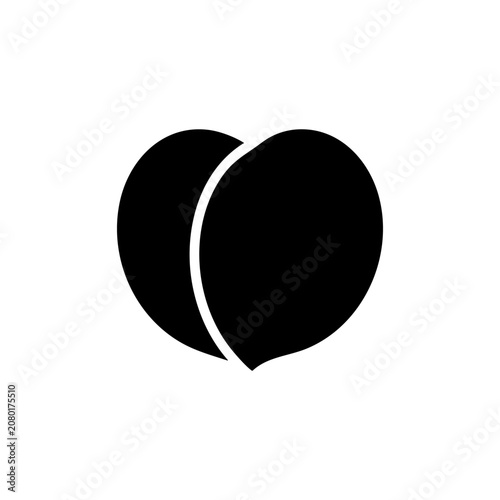 Fresh peach or apricot fruit silhouette with heart shape isolated on white background