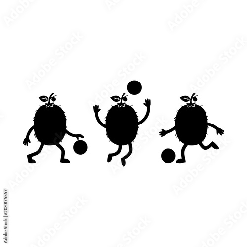 Cute kiwi fruit characters playing basketball and soccer isolated on white background