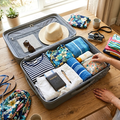 Close-Up of Female Hands Packing Suitcase for Vacation Trip