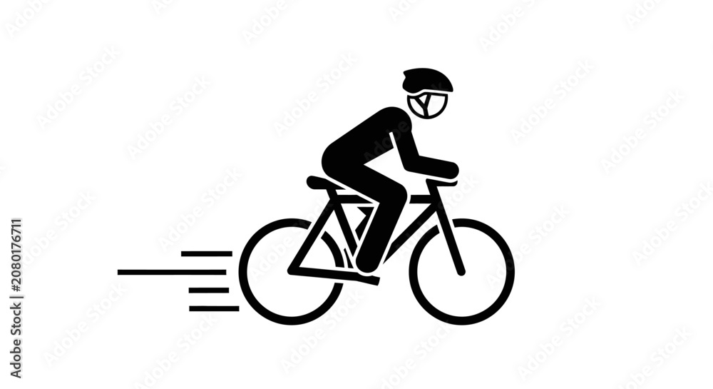 Obraz premium Minimalist stick figure cyclist riding a bicycle at high speed