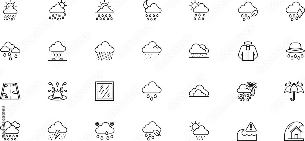 Fototapeta premium Weather conditions and precipitation icons collection