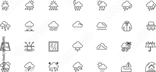 Tableau sur toile Weather conditions and precipitation icons collection
