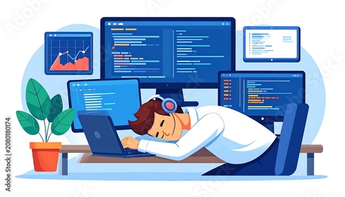 Person working on multiple computer screens analyzing data.