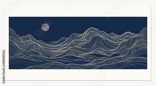 Obraz na płótnie Abstract mountain landscape with moon in traditional oriental style