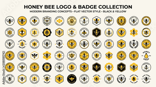 Schilderij op canvas Collection of honey bee logo designs.