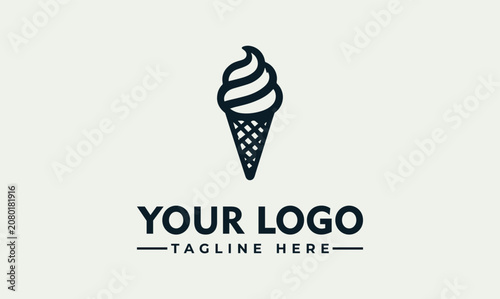 Minimalist Ice Cream Cone Vector Logo Illustration Design Element for Dessert Shop Branding and Confectionery Identity
