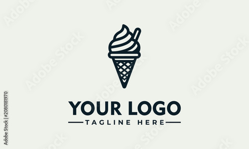 Delicious swirl soft serve ice cream cone minimalist vector logo illustration