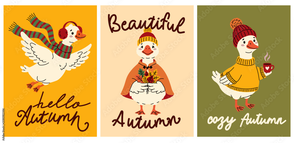 Fototapeta premium Cozy Fall Duck and Goose Poster Collection