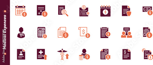 фотографія A comprehensive set of two-tone medical expenses and healthcare finance icons
