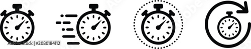 Fotografía Timer icon set, alarm clock, stopwatch, countdown timer, hours, minutes, seconds, time tracking, outline UI symbols