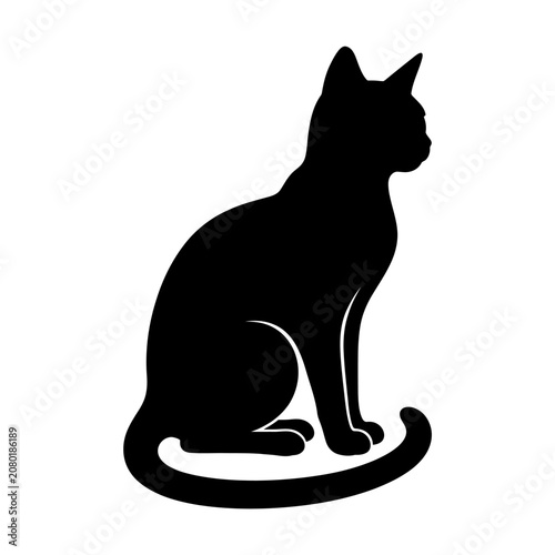 Tableau sur toile Black cat silhouette, feline icon, pet vector, animal design