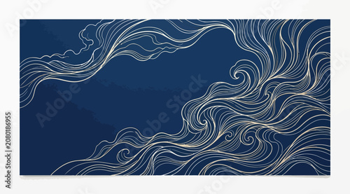 Fotografija Elegant flowing wave pattern, traditional japanese style white ink lines on deep