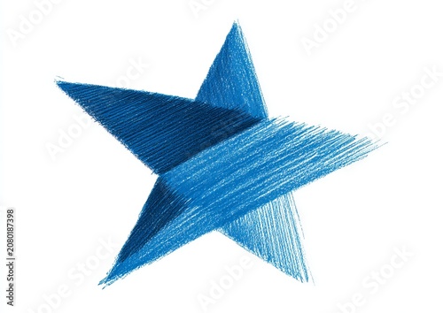 Blue star illustration with crosshatch texture on white background.
