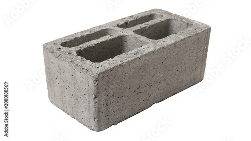 Fotografía Single gray concrete cinder block building construction material isolated on tra