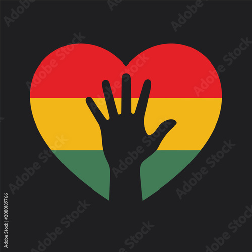 Black History Month Heart with Raised Hand Silhouette Vector Illustration