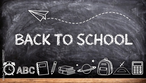 Back to school chalkboard sign with paper plane and educational icons chalkboard education backtoschool blackboard