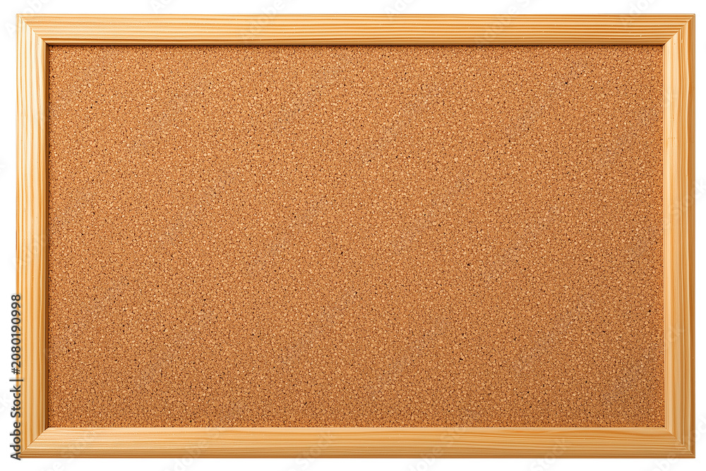 Fototapeta premium Blank rectangular cork board with light wooden frame isolated on white background, Clipping Path, png