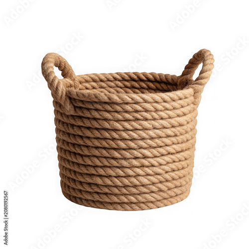 Round woven rope basket with two handles for home storage