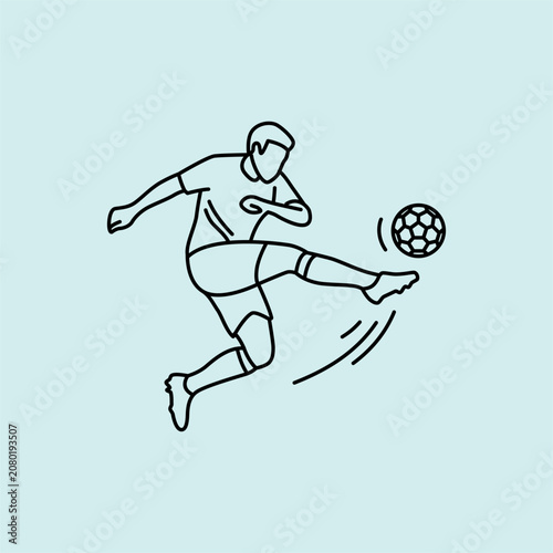 Canvastavla Black and white line art icon of a soccer player performing a knuckleball shot