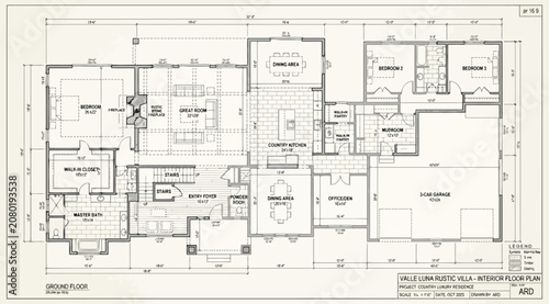 Fotografi Detailed architectural floor plan of a large luxury villa with multiple bedrooms